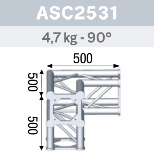 ANGLE 3D 90° SECTION 250 ALU CARRÉ