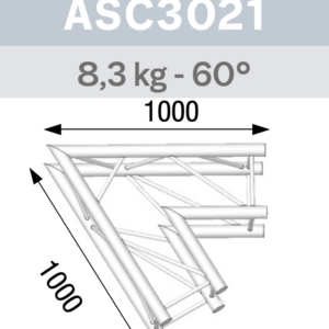 ANGLE ALU 290 CARRÉ 2 DÉPARTS 60°