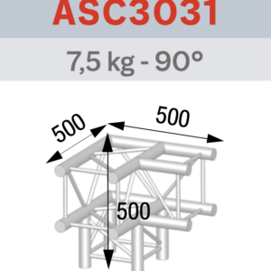 ANGLE ALU 290 CARRÉ 3 DÉPARTS 90°